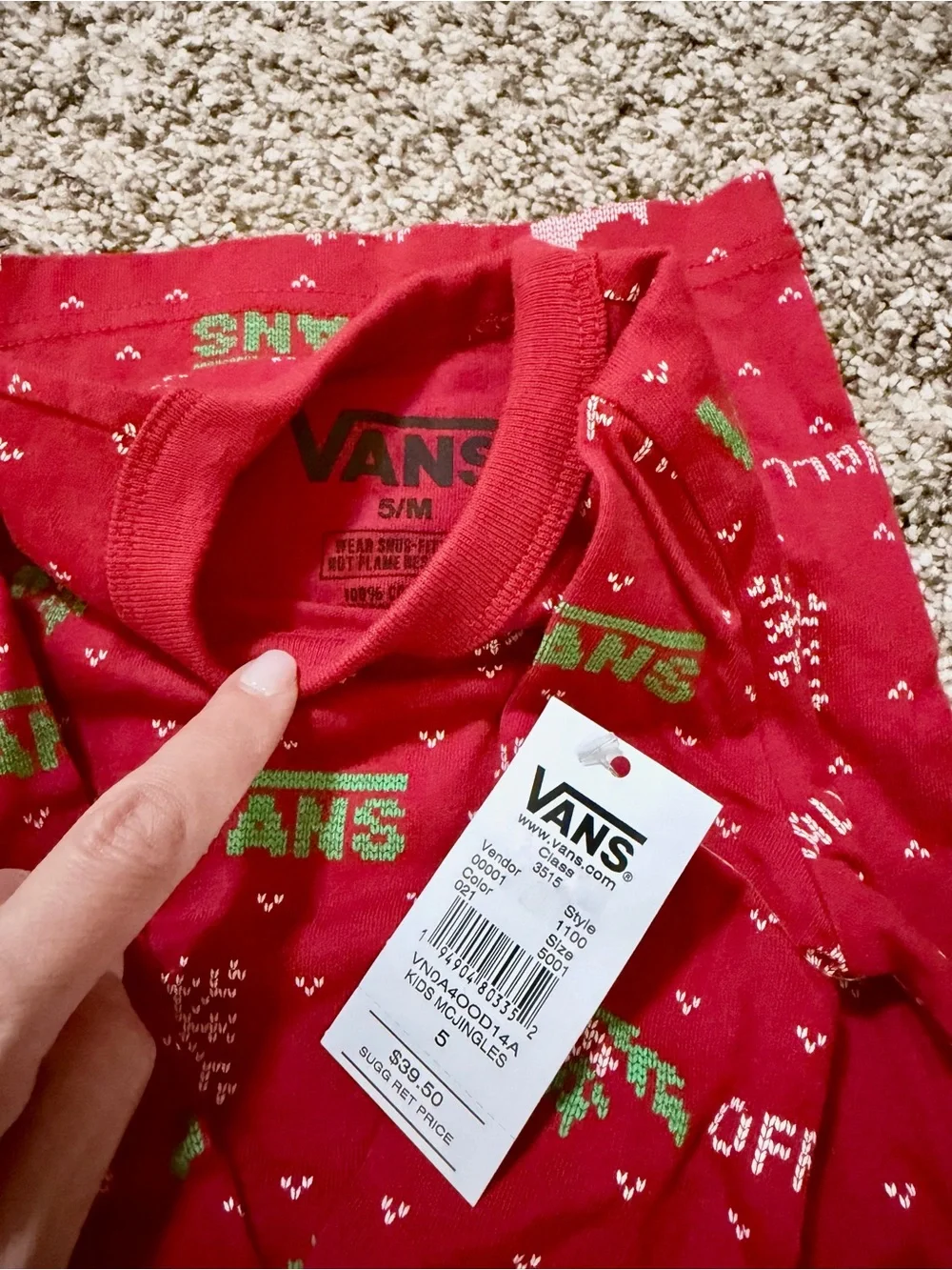 NWT Vans Kids Holiday Pajama Set in Bright Red with Teal Logos